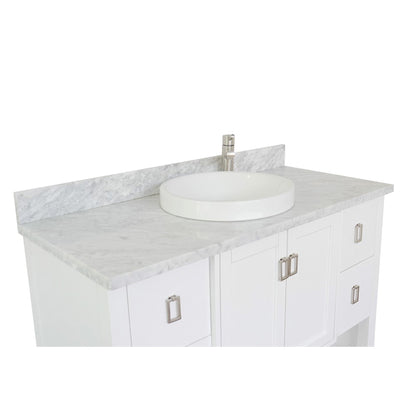 49" Single vanity in White finish with White Carrara top and round sink