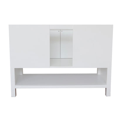49" Single vanity in White finish with White Carrara top and round sink