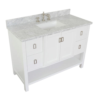 49" Single vanity in White finish with White Carrara top and rectangle sink