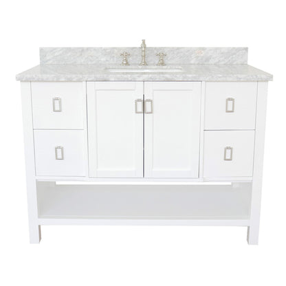 49" Single vanity in White finish with White Carrara top and rectangle sink