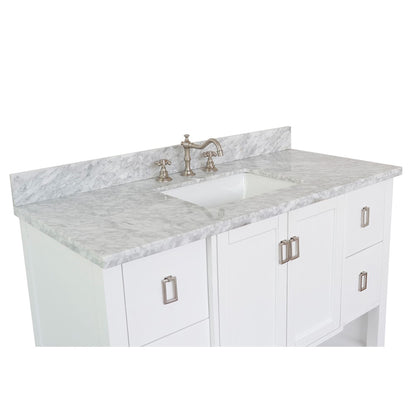 49" Single vanity in White finish with White Carrara top and rectangle sink