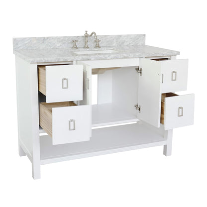 49" Single vanity in White finish with White Carrara top and rectangle sink