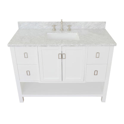 49" Single vanity in White finish with White Carrara top and rectangle sink