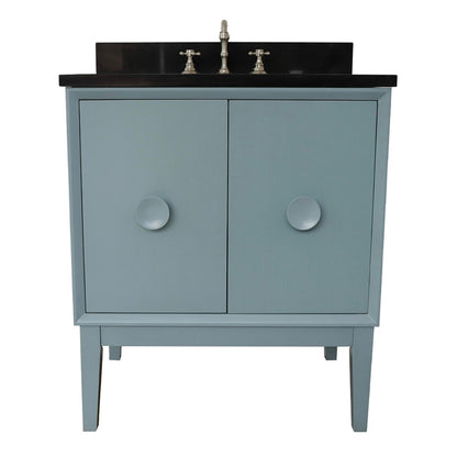 31" Single vanity in Aqua Blue finish with Black Galaxy top and oval sink