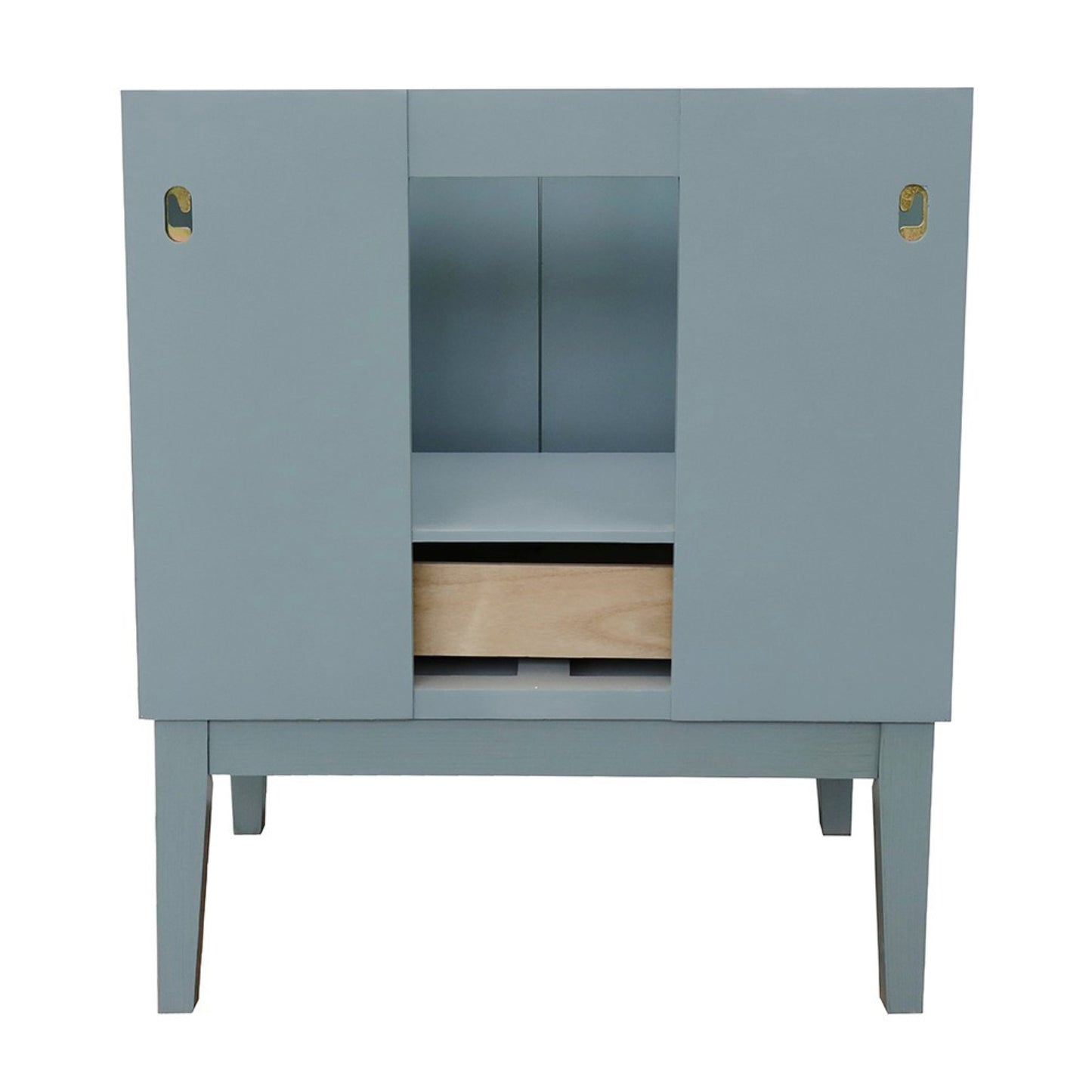 31" Single vanity in Aqua Blue finish with Black Galaxy top and oval sink