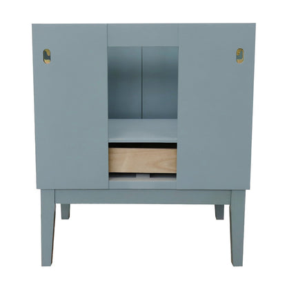 31" Single vanity in Aqua Blue finish with Black Galaxy top and oval sink