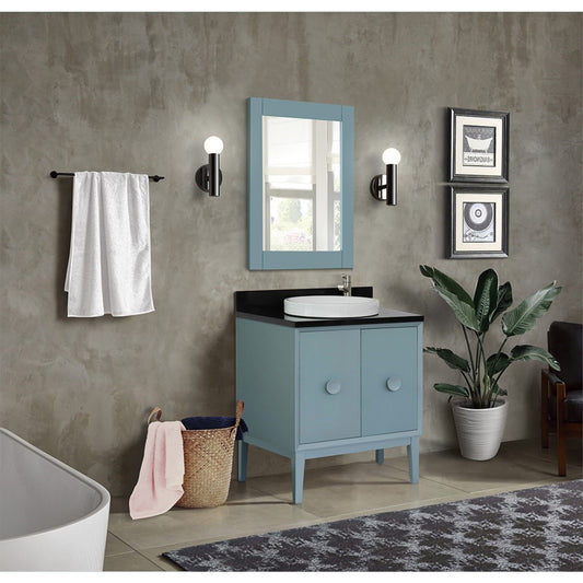 31" Single vanity in Aqua Blue finish with Black Galaxy top and round sink