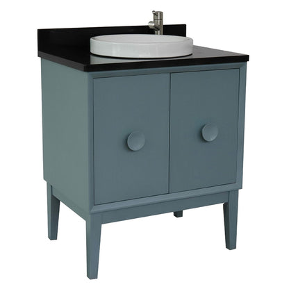 31" Single vanity in Aqua Blue finish with Black Galaxy top and round sink