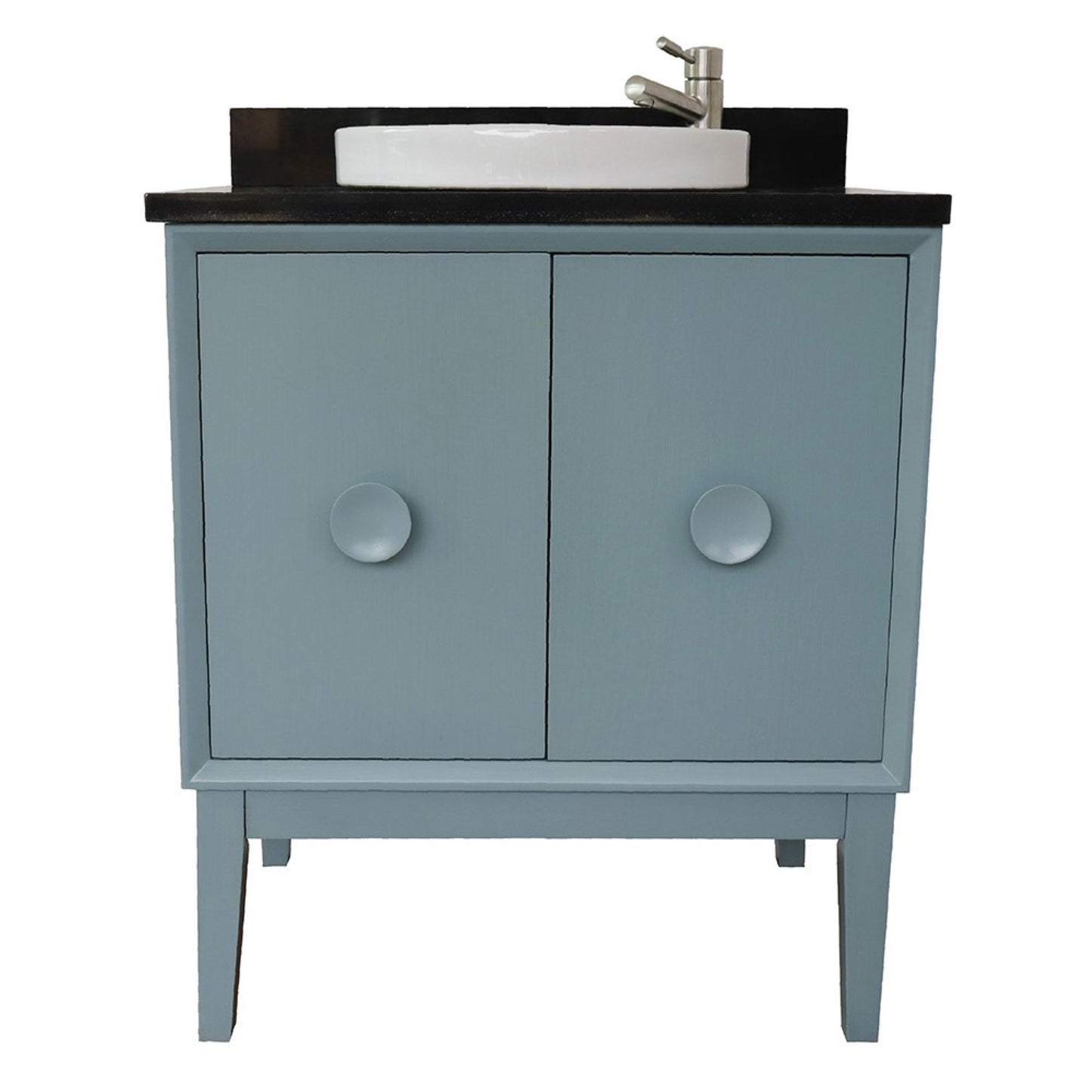 31" Single vanity in Aqua Blue finish with Black Galaxy top and round sink