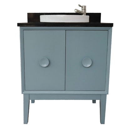31" Single vanity in Aqua Blue finish with Black Galaxy top and round sink