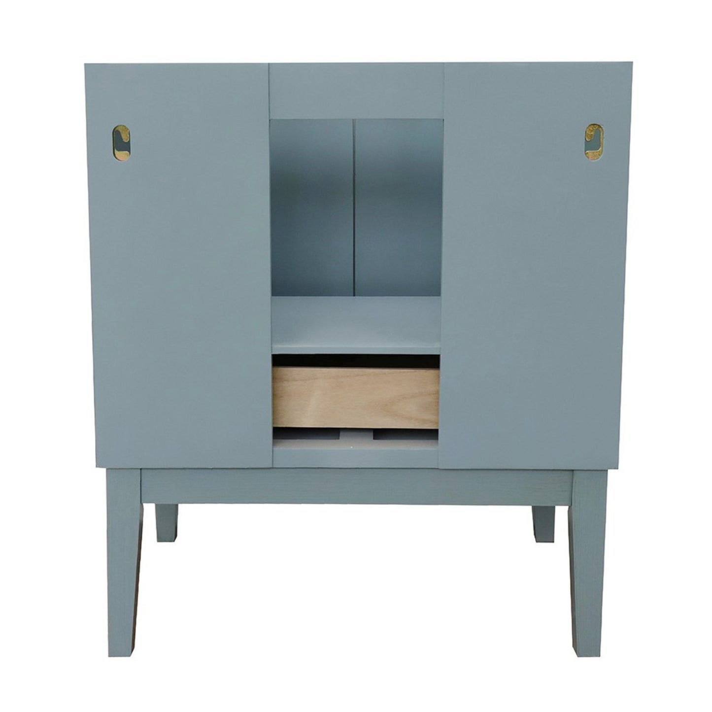 31" Single vanity in Aqua Blue finish with Black Galaxy top and round sink