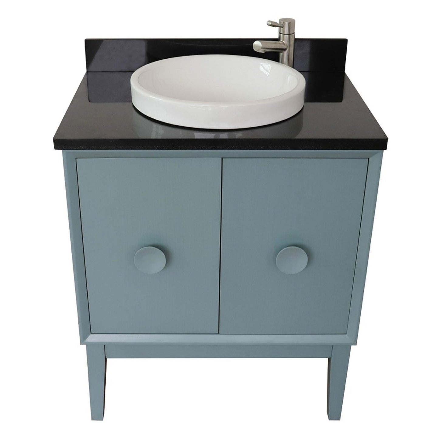 31" Single vanity in Aqua Blue finish with Black Galaxy top and round sink