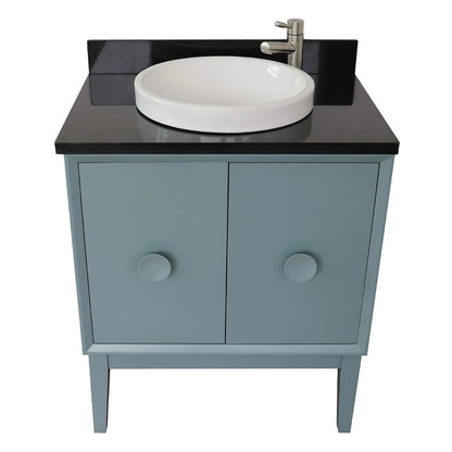 31" Single vanity in Aqua Blue finish with Black Galaxy top and round sink