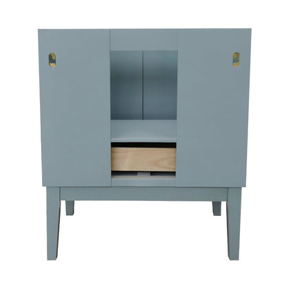 31" Single vanity in Aqua Blue finish with Black Galaxy top and rectangle sink