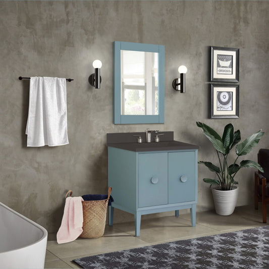 31" Single Vanity in Aqua Blue Finish with Black Concrete Top and Rectangle Sink