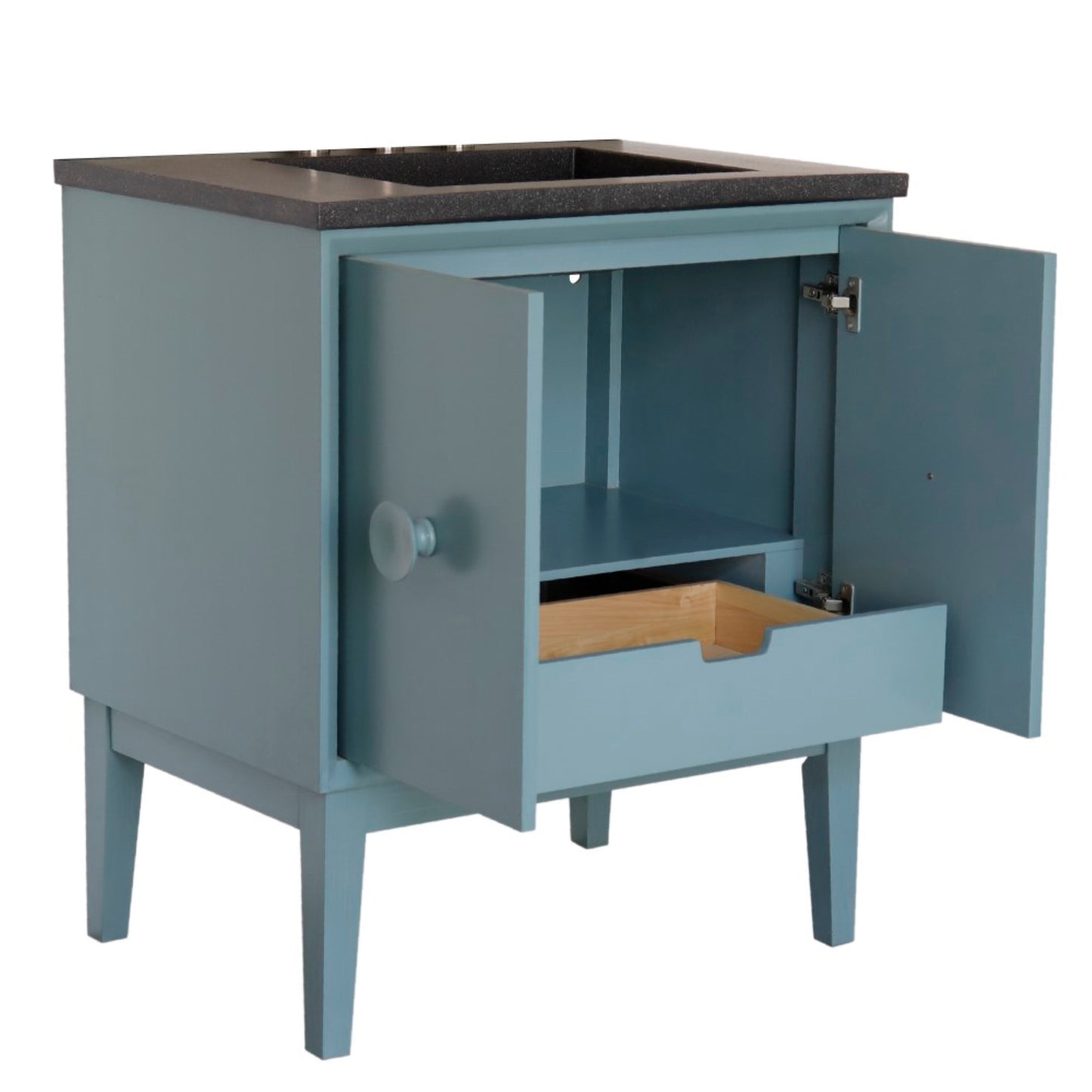 31" Single Vanity in Aqua Blue Finish with Black Concrete Top and Rectangle Sink