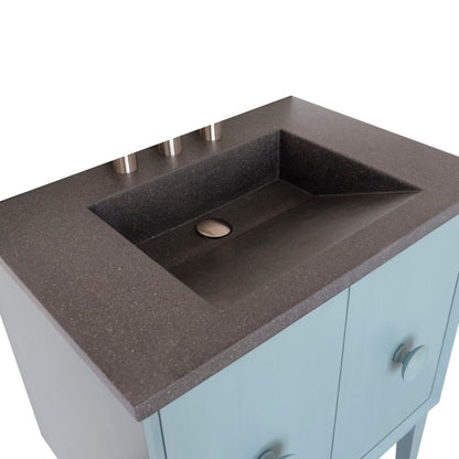 31" Single Vanity in Aqua Blue Finish with Black Concrete Top and Rectangle Sink