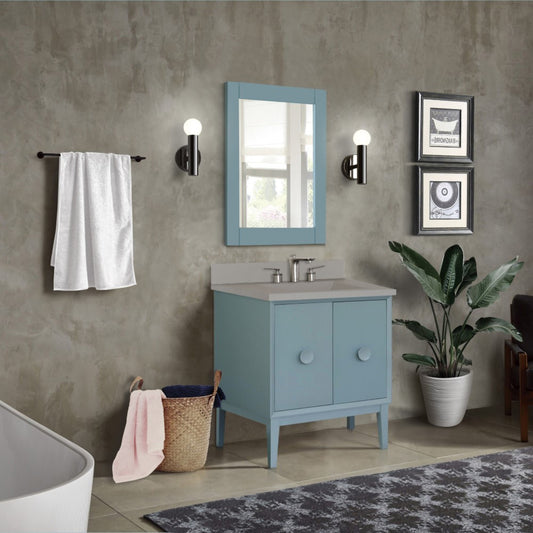 31" Single Vanity in Aqua Blue Finish with Gray Concrete Top and Rectangle Sink