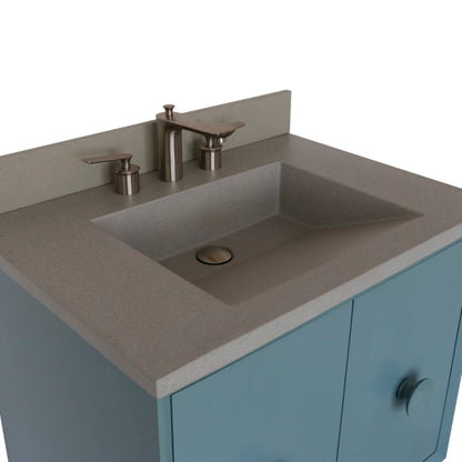 31" Single Vanity in Aqua Blue Finish with Gray Concrete Top and Rectangle Sink