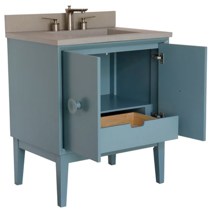 31" Single Vanity in Aqua Blue Finish with Gray Concrete Top and Rectangle Sink