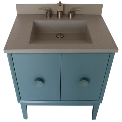 31" Single Vanity in Aqua Blue Finish with Gray Concrete Top and Rectangle Sink