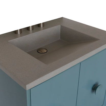31" Single Vanity in Aqua Blue Finish with Gray Concrete Top and Rectangle Sink