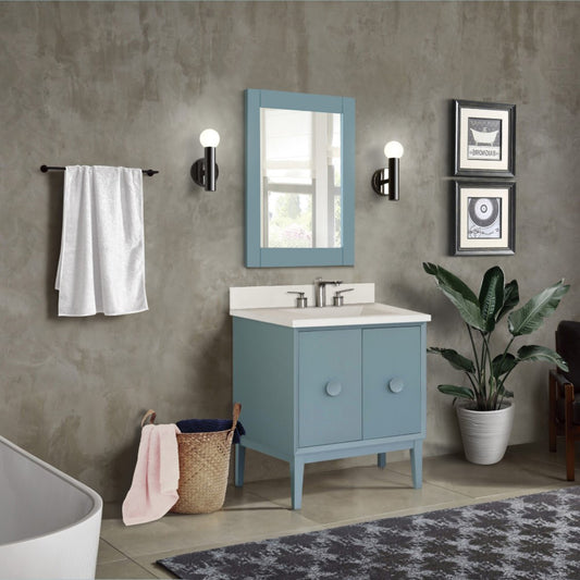31" Single Vanity in Aqua Blue Finish with Gray Concrete Top and Rectangle Sink
