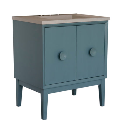 31" Single Vanity in Aqua Blue Finish with Gray Concrete Top and Rectangle Sink