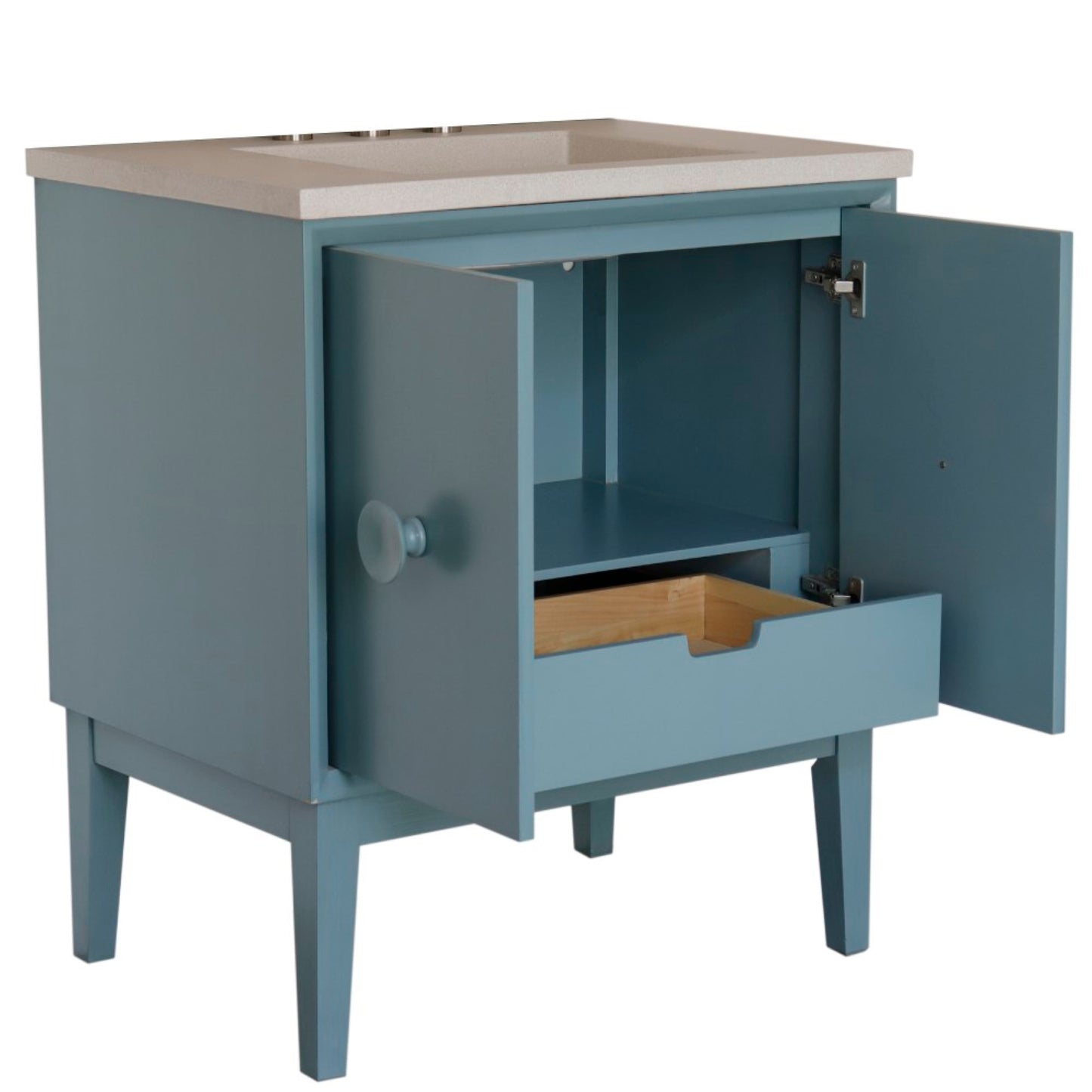 31" Single Vanity in Aqua Blue Finish with Gray Concrete Top and Rectangle Sink