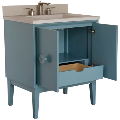 31" Single Vanity in Aqua Blue Finish with Gray Concrete Top and Rectangle Sink