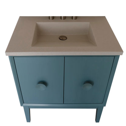 31" Single Vanity in Aqua Blue Finish with Gray Concrete Top and Rectangle Sink