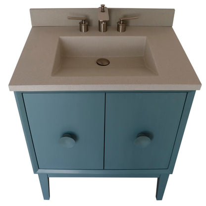 31" Single Vanity in Aqua Blue Finish with Gray Concrete Top and Rectangle Sink