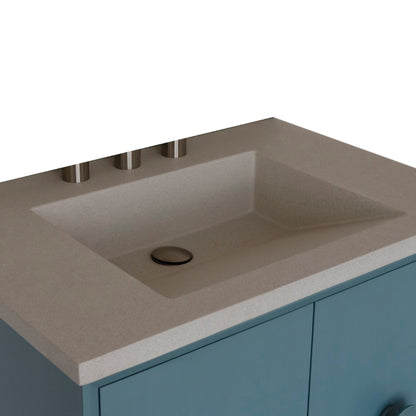 31" Single Vanity in Aqua Blue Finish with Gray Concrete Top and Rectangle Sink
