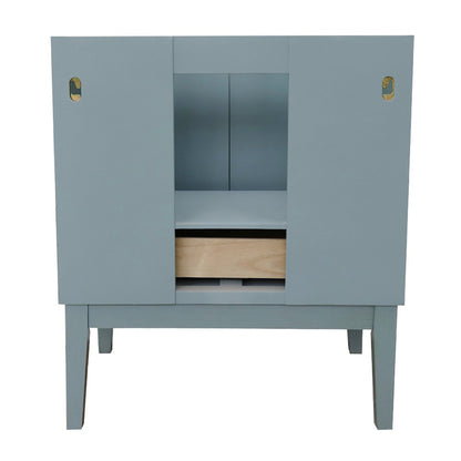 31" Single vanity in Aqua Blue finish with Gray granite top and oval sink