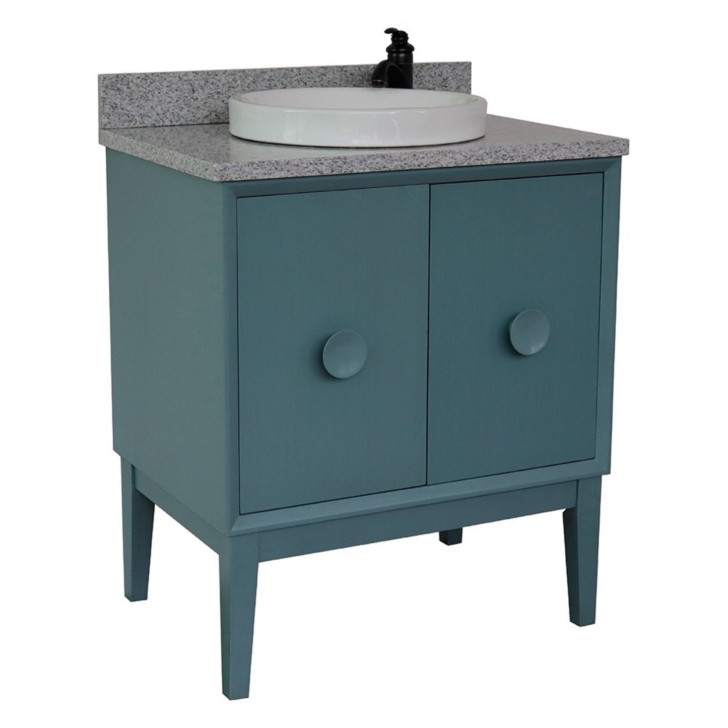 31" Single vanity in Aqua Blue finish with Gray granite top and round sink