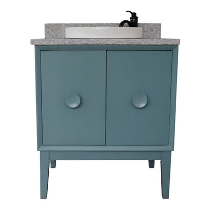 31" Single vanity in Aqua Blue finish with Gray granite top and round sink