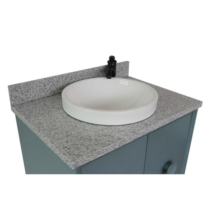 31" Single vanity in Aqua Blue finish with Gray granite top and round sink