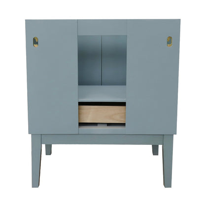31" Single vanity in Aqua Blue finish with Gray granite top and round sink