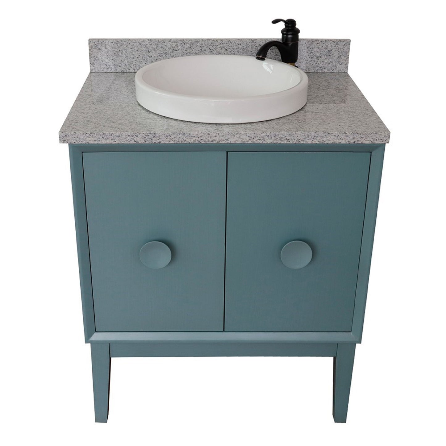 31" Single vanity in Aqua Blue finish with Gray granite top and round sink