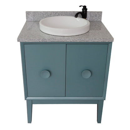 31" Single vanity in Aqua Blue finish with Gray granite top and round sink
