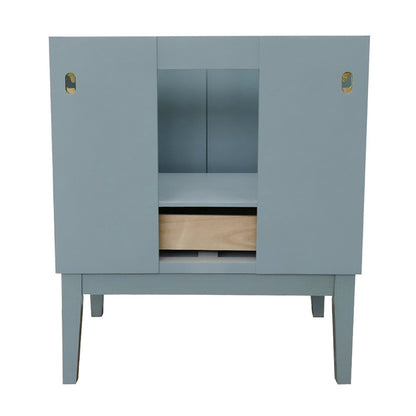 31" Single vanity in Aqua Blue finish with Gray granite top and rectangle sink