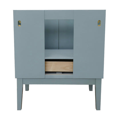 31" Single vanity in Aqua Blue finish with White engineered stone top and round sink