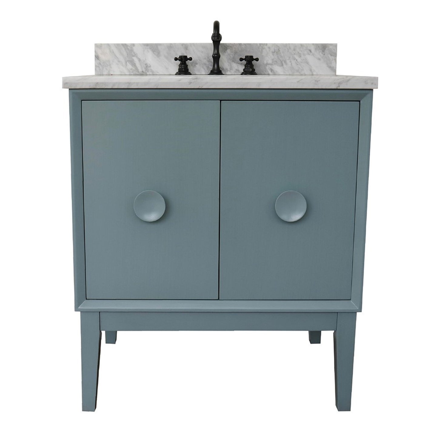 31" Single vanity in Aqua Blue finish with White Carrara top and oval sink