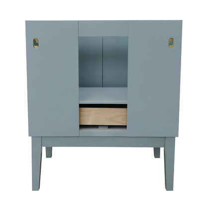 31" Single vanity in Aqua Blue finish with White Carrara top and oval sink