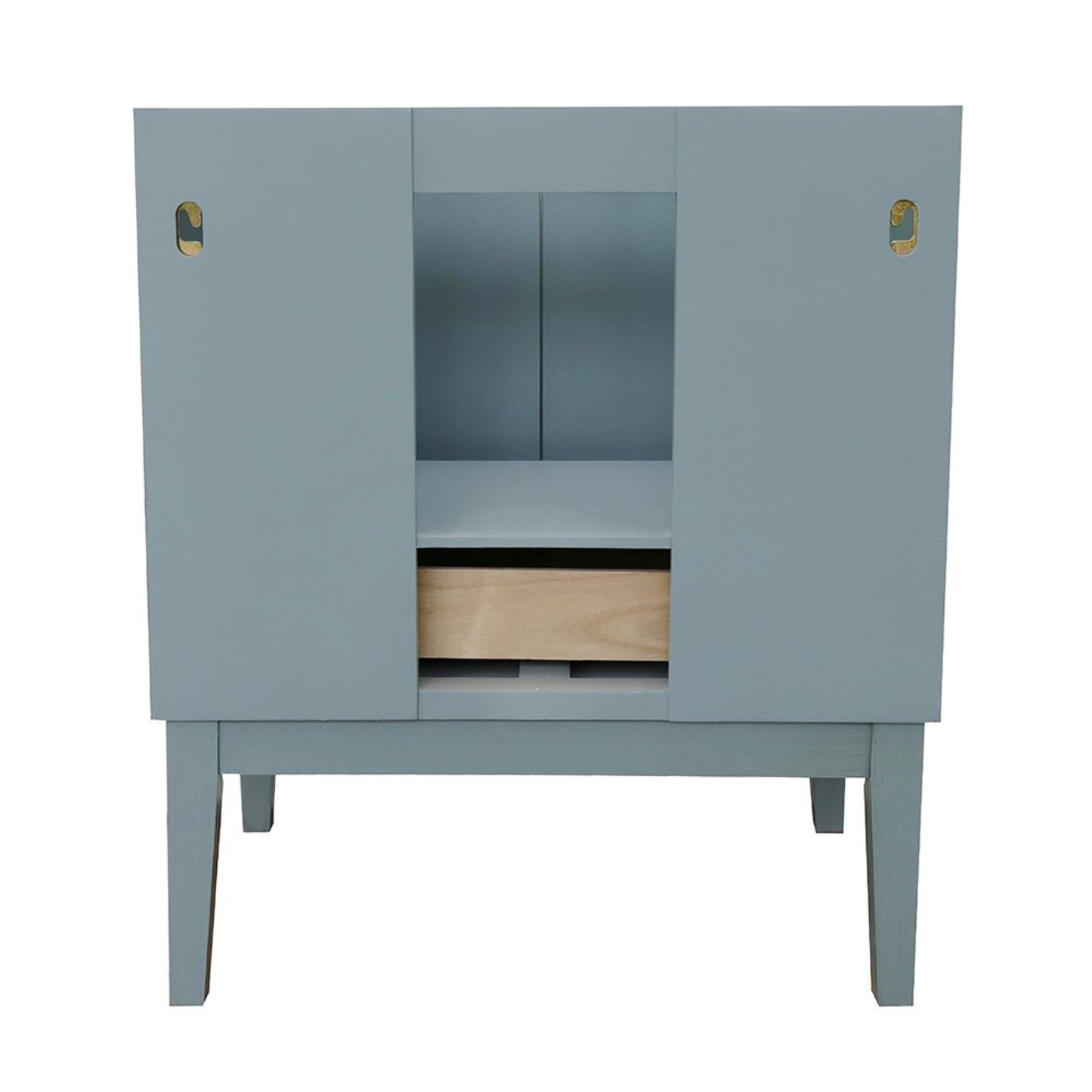 31" Single vanity in Aqua Blue finish with White Carrara top and oval sink