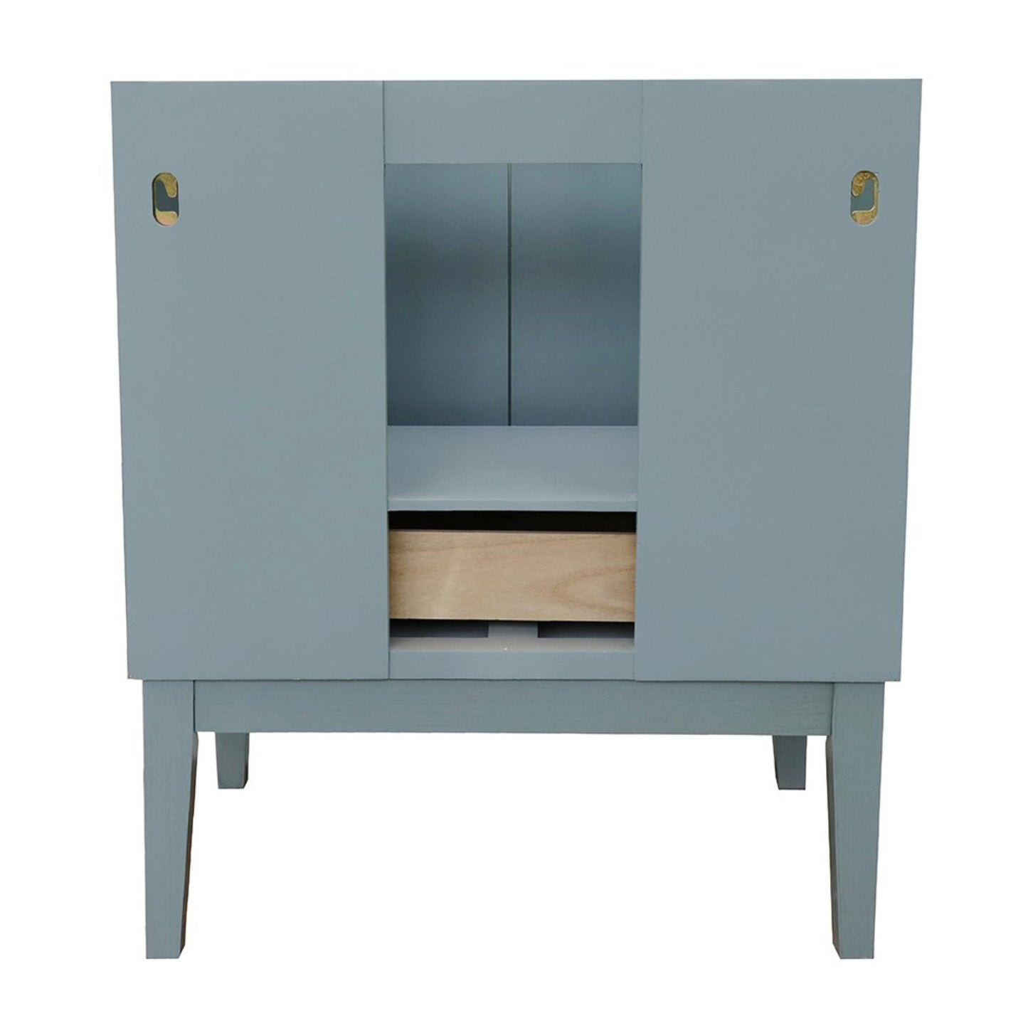 31" Single vanity in Aqua Blue finish with White Carrara top and round sink