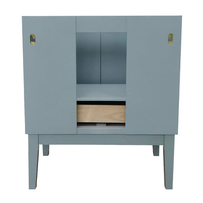 31" Single vanity in Aqua Blue finish with White Carrara top and round sink