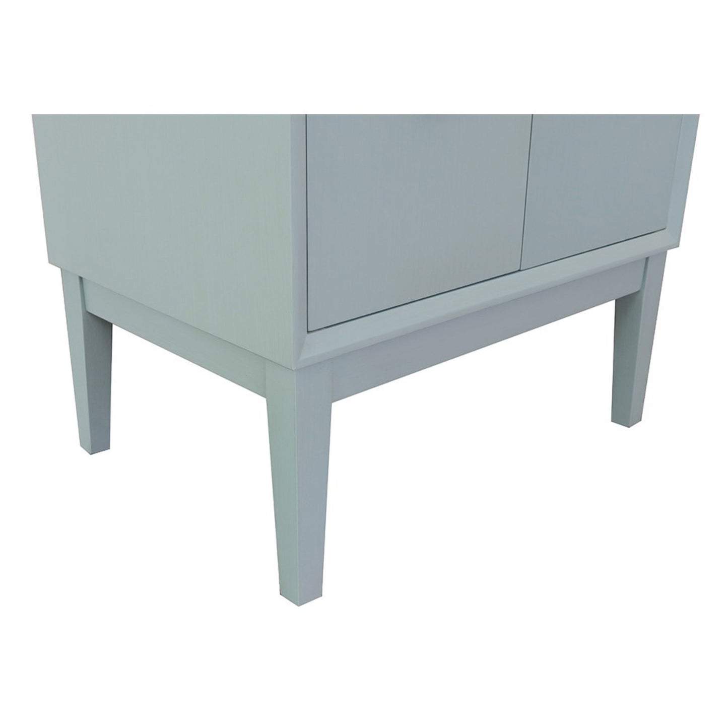31" Single vanity in Aqua Blue finish with White Carrara top and round sink