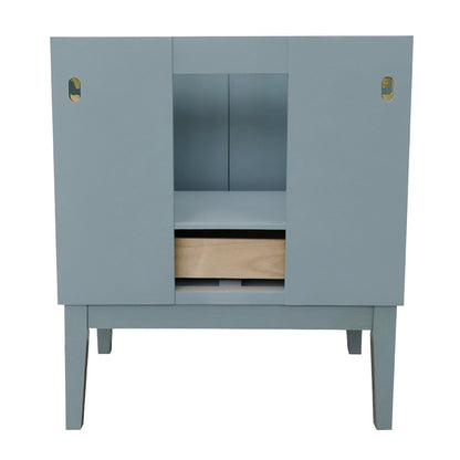 31" Single vanity in Aqua Blue finish with White Carrara top and rectangle sink