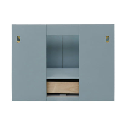 31" Single wall mount vanity in Aqua Blue finish with Black Galaxy top and oval sink